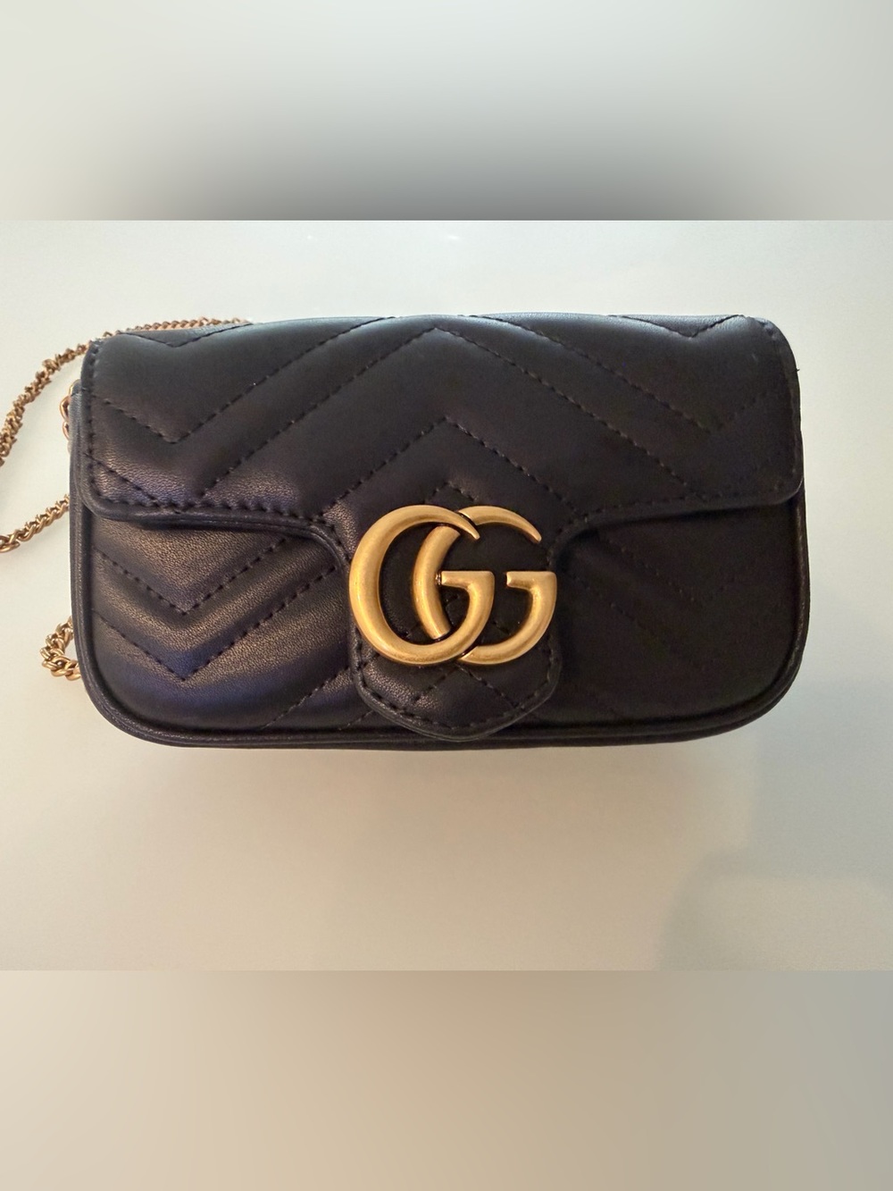 Gucci Black Quilted Mini Shoulder Bag with Gold Double G